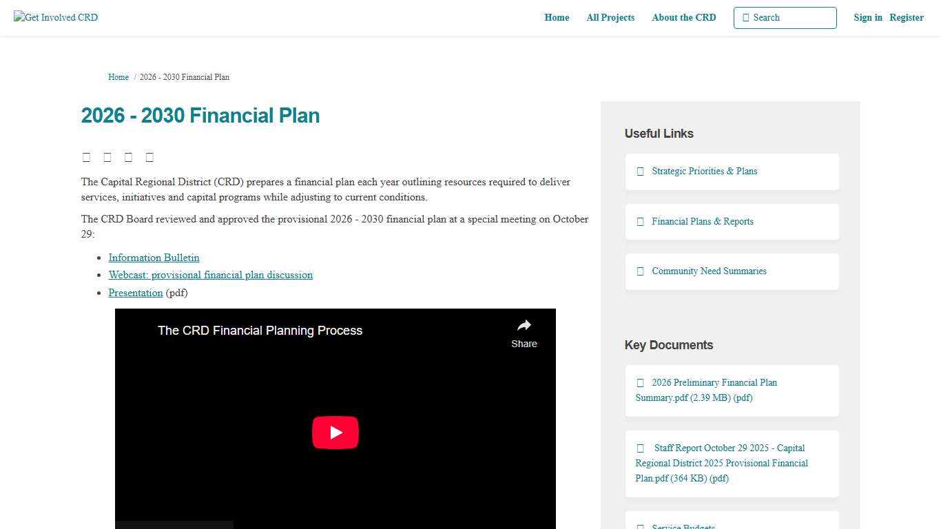 2026 - 2030 Financial Plan Get Involved CRD